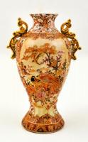 Jelzett kínai váza, részben kézzel festett, foltos, m:31 cm