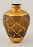 Dekoratív üveg váza, aranyozott festéssel, jelzés nélkül, kopott, m:27 cm