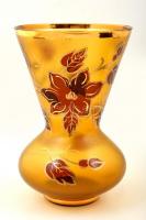 Dekoratív üveg váza, kézzel festett, jelzés nélkül, kopott, m:25,5 cm
