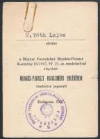 1957 Kádár János (1912-1989) aláírása a  Munkás Paraszt Hatalomért emlékérem adományozó okiratán.  A...