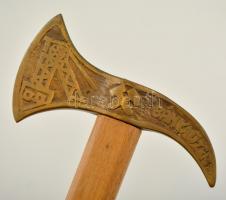 Réz fejű bányász fokos "Jó szerencsét - Márkushegy Bányaüzem" felirattal, m: 104,5 cm