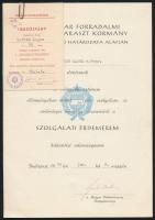 1965 Benkei András (1923-1980) belügyminiszter aláírása a Szolgálati Érdemérem adományozó okiratán, a kitüntetés viselésére jogosító irattal, rendőr őrnagy részére.