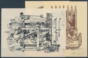 Haranghy Jenő (1894-1951): 3 db ex libris. Klisé, papír, jelzett, 9,5x7,5 és 11,5x8,5 cm