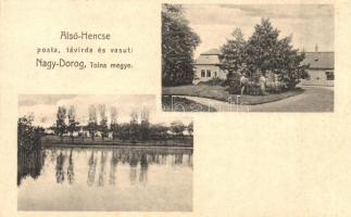 Alsóhencse (Pusztahencse), Gőzsy kastély, tó, Biró Pál kiadása (Rb)