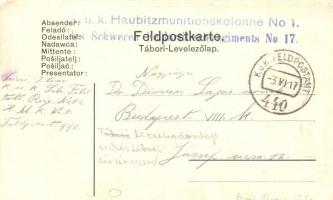 1914-1917 K.u.K. Schweren Feld Artillerie Regiment Nr. 17. Serbien, Galicien, Karpathen, Kärnten, Do...