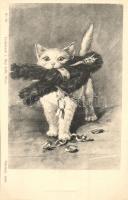 Krampus with cat. Lichtdruck von Mac Jaffé Nr. 83. s: E. Döcker