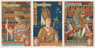 6 db királynémotívumos gyűjtői litho reklámkártya (Liebigs Flesich-Extract / Oxo)