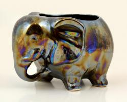 Irizáló elefántos kaspó, jelzés nélkül, hibátlan, m: 14,5 cm