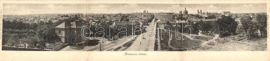 Debrecen, 3-részes panorámalap, zsinagóga, kisvasút, Haranghy Gy. amatőrfelvétele, Telegdi K. Lajos utóda kiadása / 3-tiled panoramacard (hajtásnál szakadt / bent till broken)