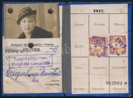 1917 Budapesti Közúti Vaspálya Társaság BKVT fényképes havi bérletjegye