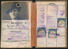 1917 Budapesti Közúti Vaspálya Társaság BKVT fényképes havi bérletjegye