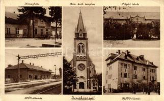 Dunaharaszti, HÉV és MÁV állomás, Községháza, Római katolikus templom, Polgári iskola (EK)
