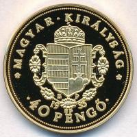 DN "Magyar aranypénzek utánveretben - Rákóczi Ferenc jubileumi 40 pengő" aranyozott Ag eml...
