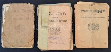 1943 Zsoldkönyv, 3 db, magyar katona részére kitöltve, az egyik fényképpel, viseltes állapotban