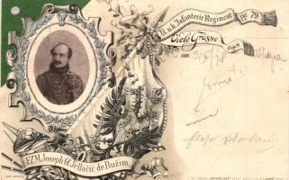 1898 Buzim, FZM Joseph Gf. Jellacic de Buzim. K.u.K. Infanterie Regiment Nr. 79. / K.u.K. military art postcard, flag, Senefelder Kunstverlag Mars litho