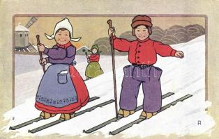 Skiing Dutch boy and girl, B.K.W.I. 2668-5.