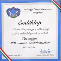 2000. "Vasi Millenium / SIGILLUM COMITATUS CASTRI FERREI MM" ezüstözött fém emlékérem, ere...