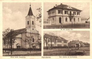 Kenderes, M. kir. postahivatal, Református iskola, kultúrház, római katolikus templom (kopott sarkak / worn corners)