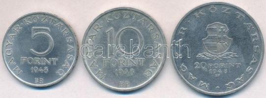 1948. 5Ft Ag "Petőfi" + 10Ft Ag "Széchenyi" + 20Ft Ag "Táncsics" - &qu...