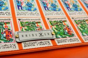 Haidekker  női dizájn borítéktáska, bélyegekkel díszítve, narancssárga műbőr, jelzett, újszerű állap...