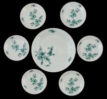 Kahla süteményes készlet: 6 db tányér + 1 db kínáló tál, matricás, jelzettek, d: 16,5 ill. 28 cm