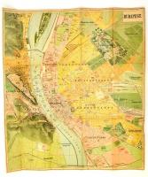 1895 Budapest térképe, magyar és német nyelven, hajtásnál kis szakadással, 46x39 cm