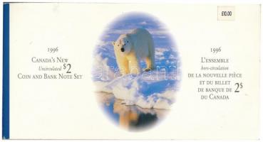 Kanada 1996. 2$ Al-Br-Ni Jegesmedve + 1986. 2$ karton díszcsomagolásban T:BU,1 Canada 1996. 2 Dollars Al-Br-Ni Polar Bear + 1986. 2 Dollar in cardboard case C:BU,UNC Krause KM#207, 94