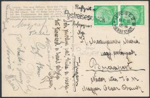 1933 A futball válogatott csapattagjainak aláírása hazaküldött képeslapon(Korányi, Bíró, Cseh, Háda, Szabó, Turay)