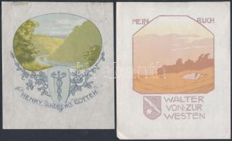Alfred Peter (1877-1959): 2 db Ex libris. Színes fametszet, papír, egyik jelzett a dúcon, 11×9 (2×) cm