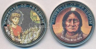 Libéria 2001. 10$ "Szabadság pillanatai - Ülő bika 1876" multicolor + 10$ "Szabadság pillanatai - A keresztényüldözés megszüntetése 313." multicolor T:PP ujjlenyomat, fo. Liberia 2001. 10 Dollars "Moments of Freedom - Sitting Bull 1876" multicolor + 10 Dollars "Moments of Freedom - End of the Christian Percecution 313." multicolor C:PP fingerprint, spotted