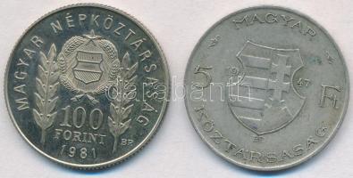 Vegyes: 1947. 5Ft Ag "Kossuth" + 1981. 100Ft Cu-Ni "1300 éves Bulgária" T:2-,1-(...