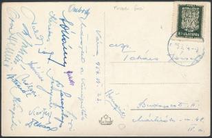 1954 A Fradi csapattagjainak aláírása képeslapon (Faragó, Kertész, Dékány, Mátrai, Mészáros, stb.)