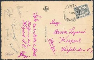 1948 A Kispest csapattagjainak aláírása képeslapon (Bozsik, Puskás, Budai, stb.)
