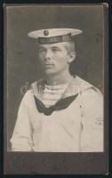 cca 1910 Az SMS Körös osztrák-magyar monitorhajó matróza, műtermi keményhátú fotó Ruszéből (Pyce), 9x6 cm
