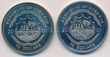 Libéria 2001. 10$ "Szabadság pillanatai - A berlini fal lerombolása 1989" multicolor + 10$...