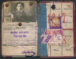 1918 Budapesti Közúti Vaspálya Társaság BKVT fényképes bérletjegye, viseltes állapotban