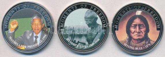 Libéria 2001. 10$ "Szabadság pillanatai - Ülő Bika 1876" multicolor + 10$ "Szabadság pillanatai - Gandhi 1869-1948" multicolor + 10$ " Szabadság pillanatai - Nelson Mandela 1994" multicolor T:PP,1 fo. Liberia 2001. 10 Dollars "Moments of Freedom - Sitting Bull 1876" multicolor + 10 Dollars "Moments of Freedom - Gandhi's life 1869-1948" multicolor + 10$ "Moments of Freedom - Mandela for President 1994" multicolor C:PP,UNC spotted