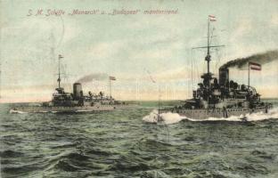 SMS Monarch und Budapest manövierend, K.u.K. Kriegsmarine, Verlag G. Costalunga / Austrian-Hungarian coastal defense ships