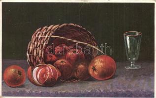 60 db főleg RÉGI gyümölcsös csendélet művészlap / 60 mostly pre-1945 fruit still life art postcard