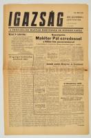 1956 Az Igazság, a Forradalmi Magyar Honvédség és Ifjúság Lapja november elsejei száma, benne a forradalom híreivel