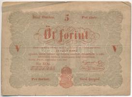 1848. 5Ft "Kossuth bankó" vörösesbarna T:III hajtás mentén kis szakadás