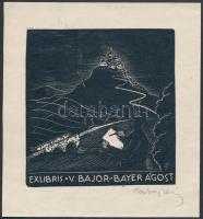 (Radványi) Román Károly (1900-1957): Ex libris Bajor Ágost. Fametszet, papír, jelzett, 8×8 cm