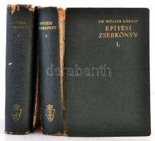 Építési zsebkönyv I-II. Szerk.: Dr. Möller Károly. Bp., 1943, Királyi Magyar Egyetemi Nyomda. Kiadói kopottas egészvászon-kötés, II. kötet gerince sérült, az I. kötet megviselt állapotban, a gerince sérült, a hátsó borító sérült, a borító elvált a könyvtesttől, de a könyvtest egyben van.