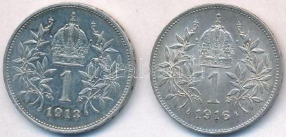 Ausztria 1913-1916. 1K Ag "Ferenc József" (2x) T:2
Austria 1913-1916. 1 Corona Ag "F...