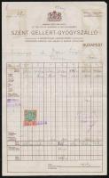 1926 Bp., A Szent Gellért Gyógyszálló fejléces számlája, okmánybélyeggel