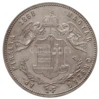 1868KB 1Ft Ag "Ferenc József / Angyalos címer" rozettával, Artex-veret (12,47g) T:1- / 
H...