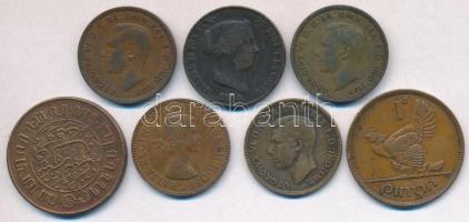 Vegyes: Spanyolország 1860. 25c Cu "II. Izabella" + Nagy-Britannia 1939-1959. 1/2p Br (4xklf) + Írország 1943. 1p Br + Holland Kelet-India 1945. 2 1/2c Br T:2-3 Mixed: Spain 1860. 25 Centimos Cu "Isabella II" + Great Britain 1939-1959. 1/2 Penny (4xdiff) + Ireland 1943. 1 Penny Br + Netherlands East Indies 1945. 2 1/2 Cents Br  C:XF-F