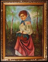 Jánossy jelzéssel: Cigány lány. Olaj, vászon, kis lyukkal,keretben, 70×50 cm