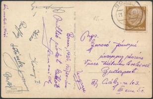 1934 a Szegedi FC labdarúgócsapat játékosai (Seper, Raffay, Miklósi, Korányi és mások) által aláírt, Bonnból haza küldött képes levelezőlap