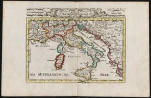 cca 1700 Olaszország térképe. Színezett, díszes kartusú rézmetszet. Megjelent: Johann Hofmann Atlas Curieux oder neuer und Compendieuser Atlas. (Augsburg, 1700). Méret: 29x20 cm / cca 1700 map of -Italy. Colored etching 31x20 cm